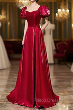 Burgundy Satin Long Formal Prom Dress, Simple A-Line Evening Dress