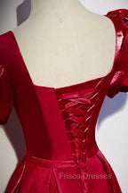 Burgundy Satin Long Formal Prom Dress, Simple A-Line Evening Dress