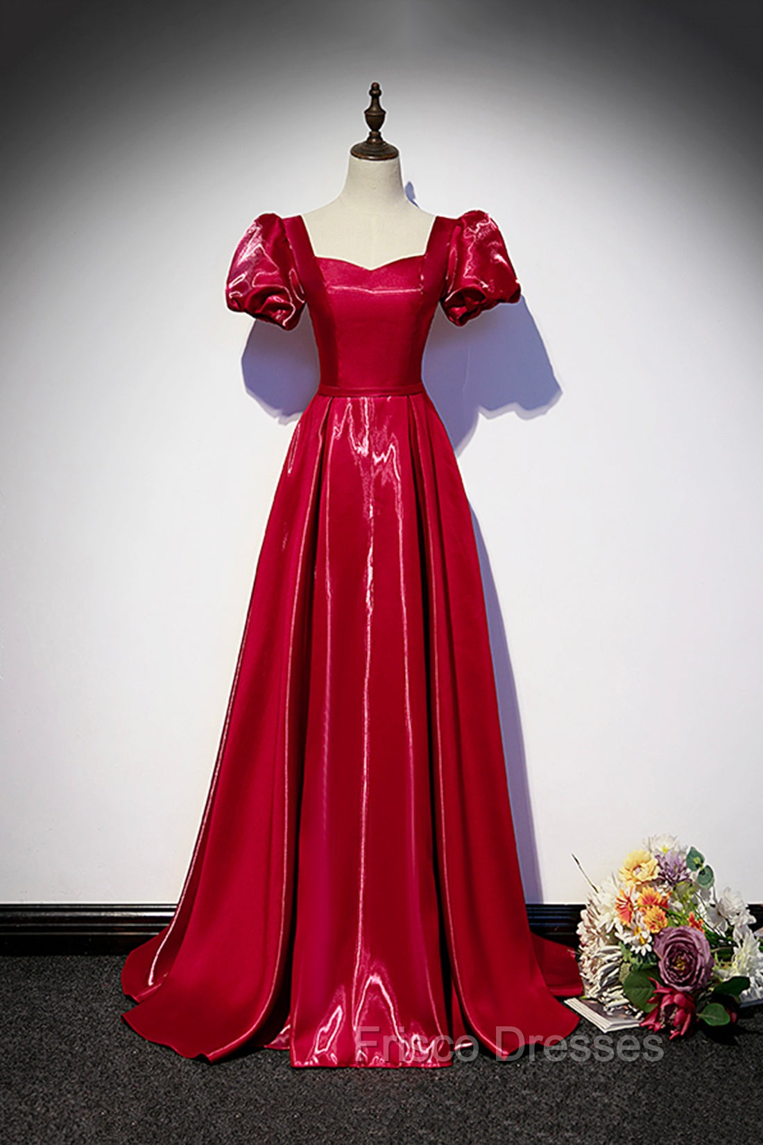 Burgundy Satin Long Formal Prom Dress, Simple A-Line Evening Dress Main image
