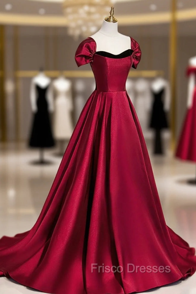 Burgundy Satin Long Formal Prom Dress, Simple A-Line Evening Party Dress Secondary image