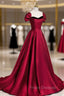 Burgundy Satin Long Formal Prom Dress, Simple A-Line Evening Party Dress