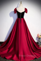 Burgundy Satin Long Formal Prom Dress, Simple A-Line Evening Party Dress