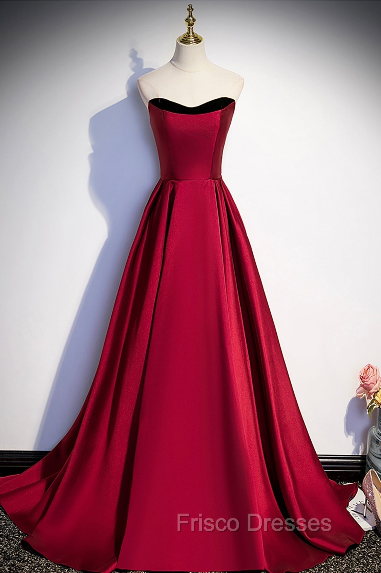 Burgundy Satin Long Formal Prom Dress, Simple A-Line Evening Party Dress