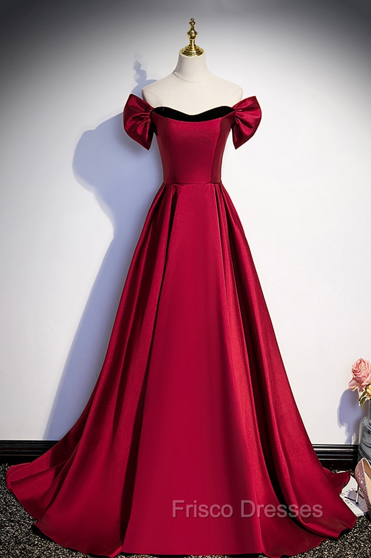 Burgundy Satin Long Formal Prom Dress, Simple A-Line Evening Party Dress Main image