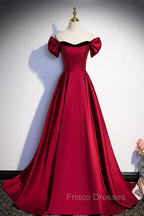 Burgundy Satin Long Formal Prom Dress, Simple A-Line Evening Party Dress