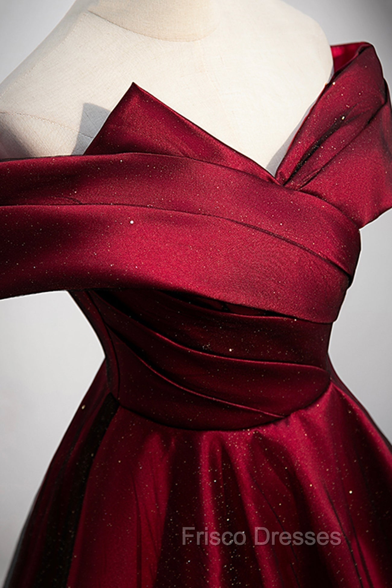 Burgundy Satin Off the Shoulder Formal Prom Dress, A-Line Evening Graduation Dress