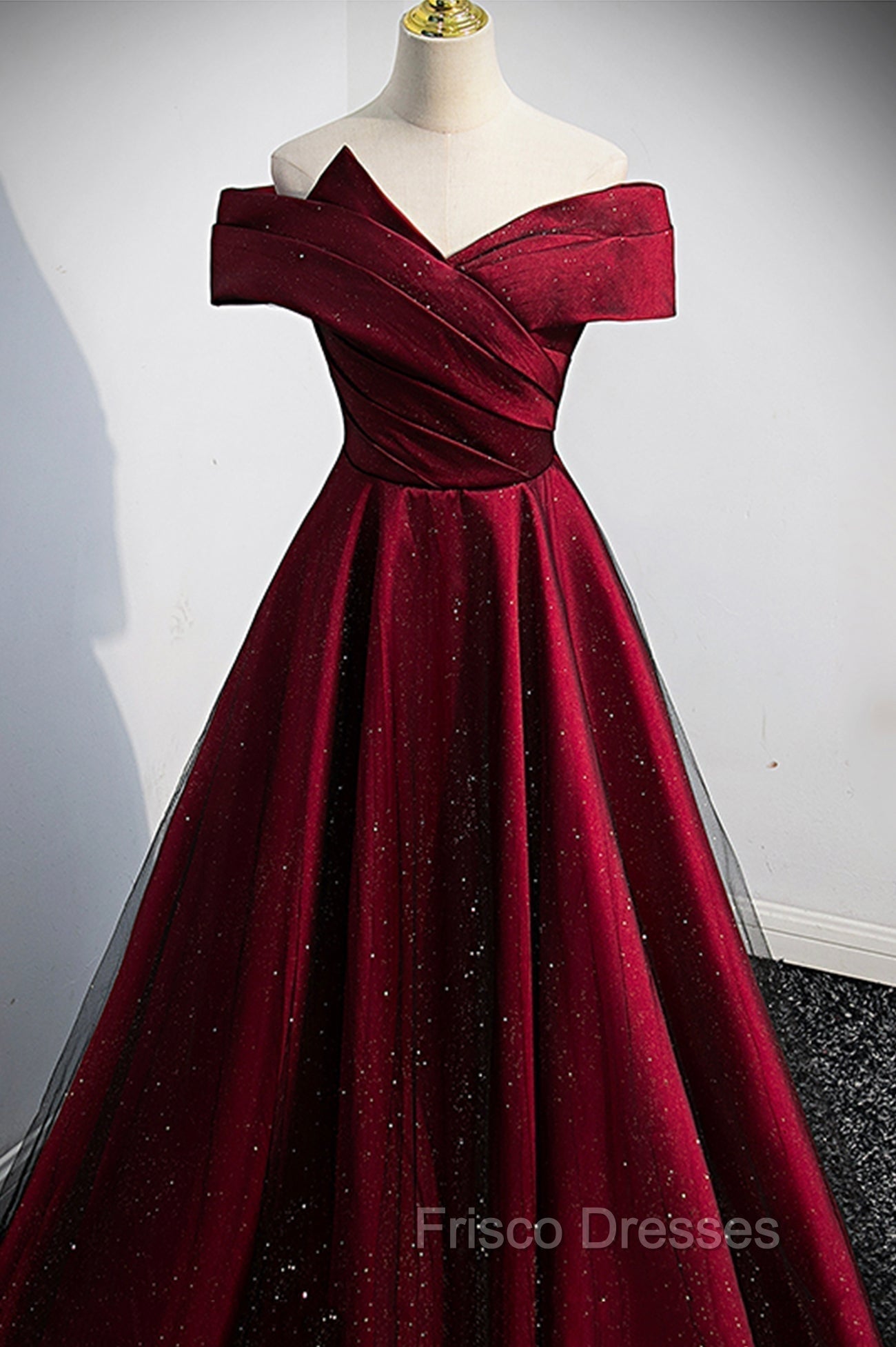 Burgundy Satin Off the Shoulder Formal Prom Dress, A-Line Evening Graduation Dress