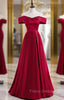 Burgundy Satin Off the Shoulder Formal Prom Dress
