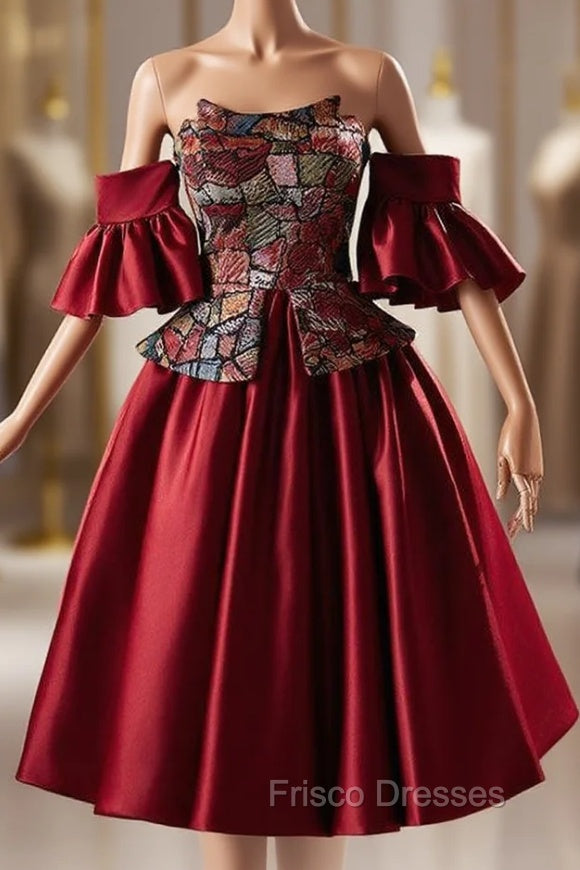 Burgundy Satin Strapless Homecoming Dress Main image
