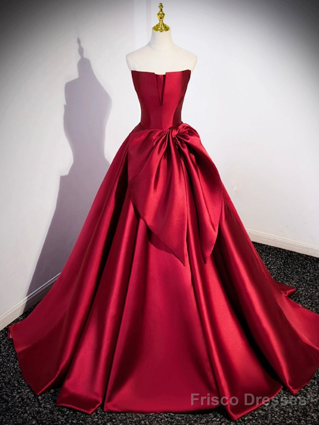 Burgundy Satin Strapless Long Prom Dress, Beautiful A-Line Evening Party Dress Main image