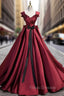 Burgundy Satin Strapls Pleats Formal Prom Dress With Bow
