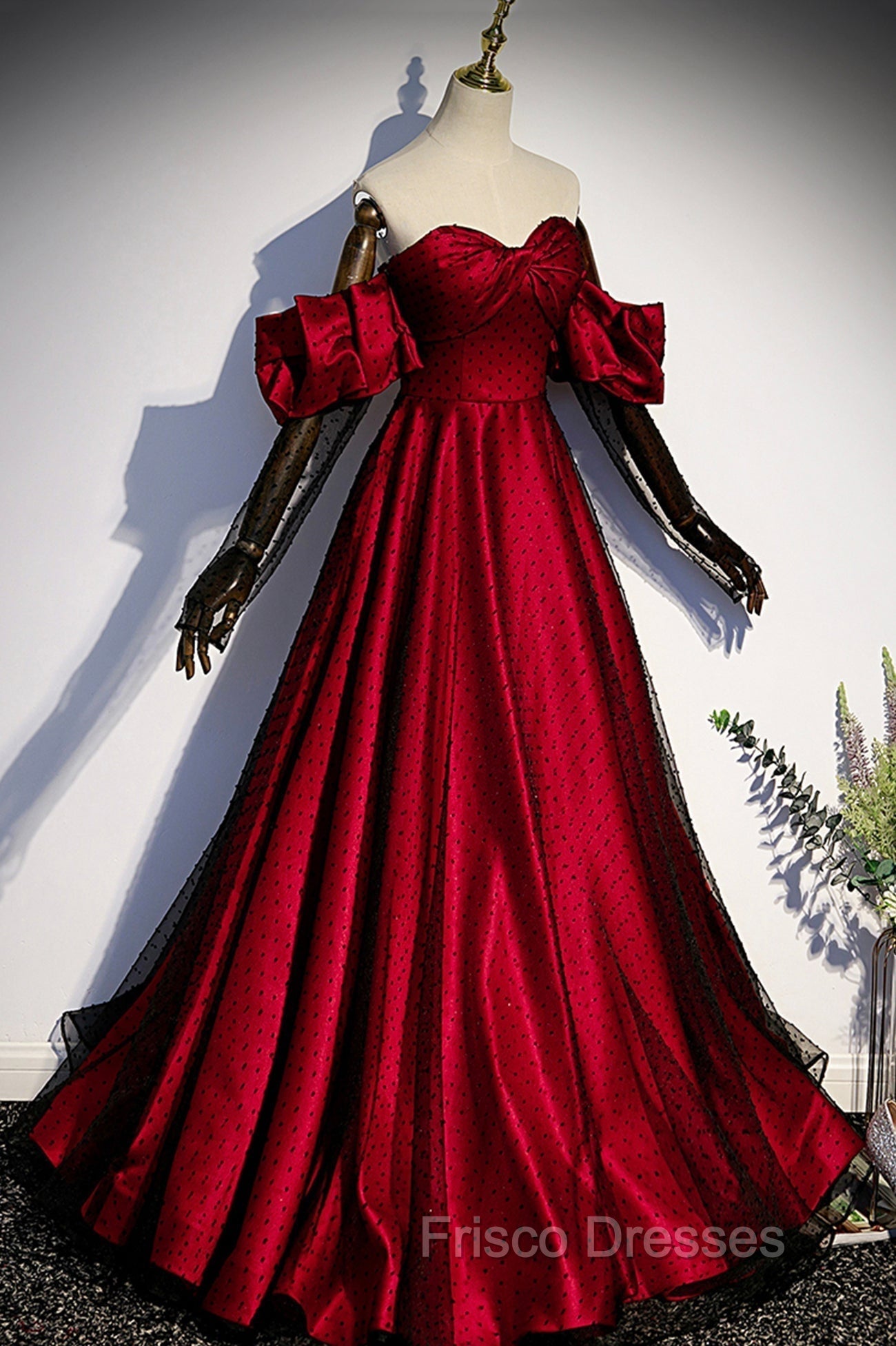Burgundy Satin Tulle Long Formal Prom Dress Evening Dress Secondary image