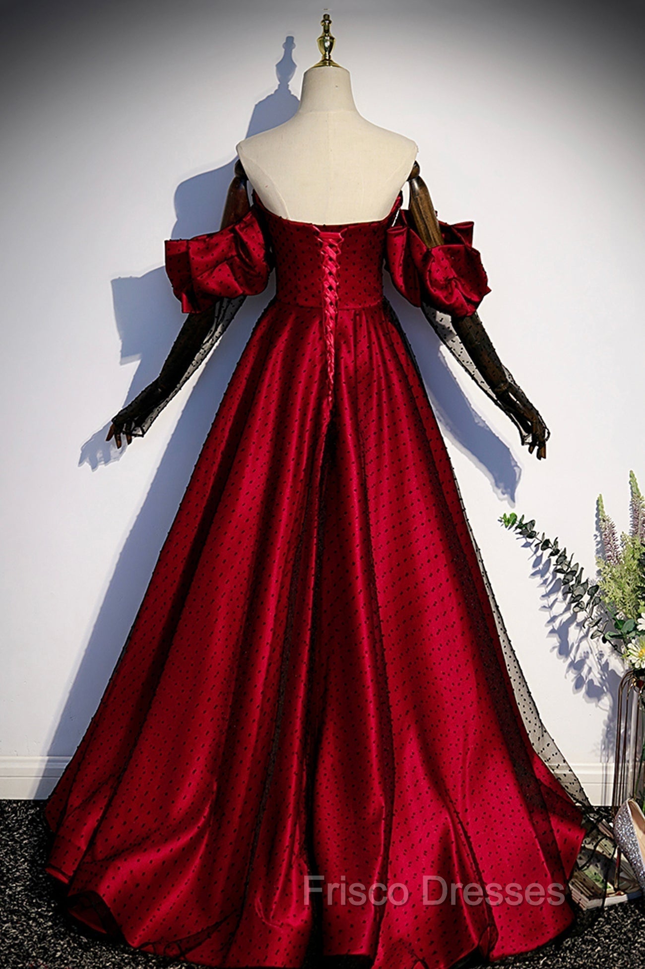 Burgundy Satin Tulle Long Formal Prom Dress Evening Dress
