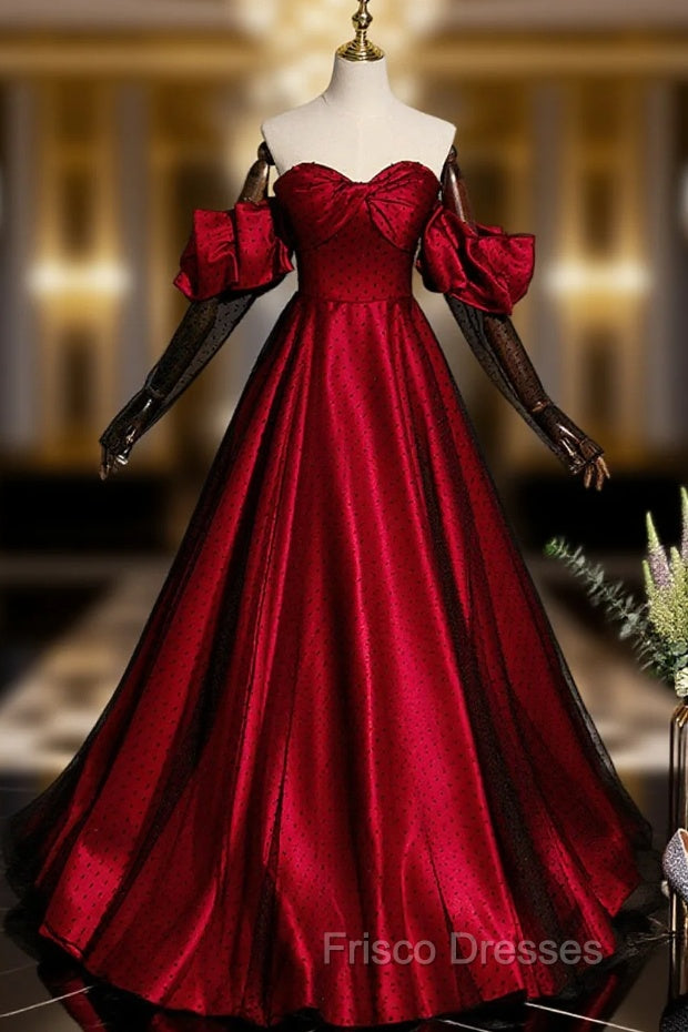 Burgundy Satin Tulle Long Formal Prom Dress Evening Dress Main image