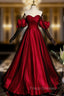 Burgundy Satin Tulle Long Formal Prom Dress Evening Dress