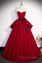 Burgundy Satin Tulle Long Formal Prom Dress, Off Shoulder Evening Dress