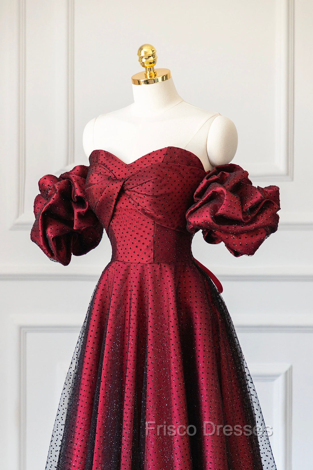 Burgundy Satin Tulle Long Formal Prom Dress, Off Shoulder Evening Party Dress Secondary image