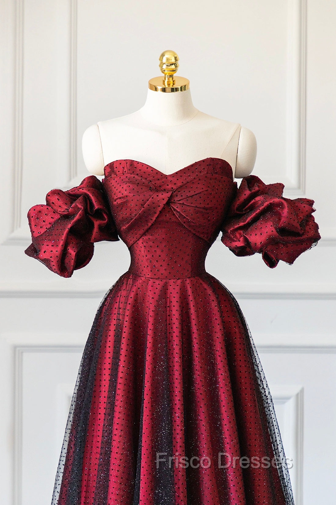 Burgundy Satin Tulle Long Formal Prom Dress, Off Shoulder Evening Party Dress