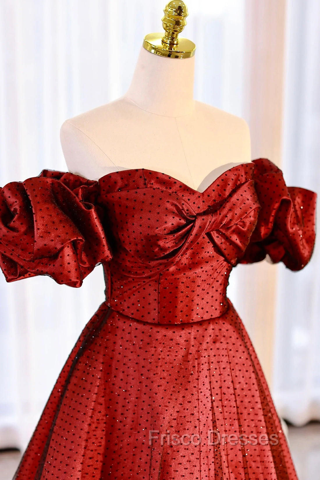 Burgundy Satin Tulle Long Formal Prom Dress, Off the Shoulder Evening Party Dress