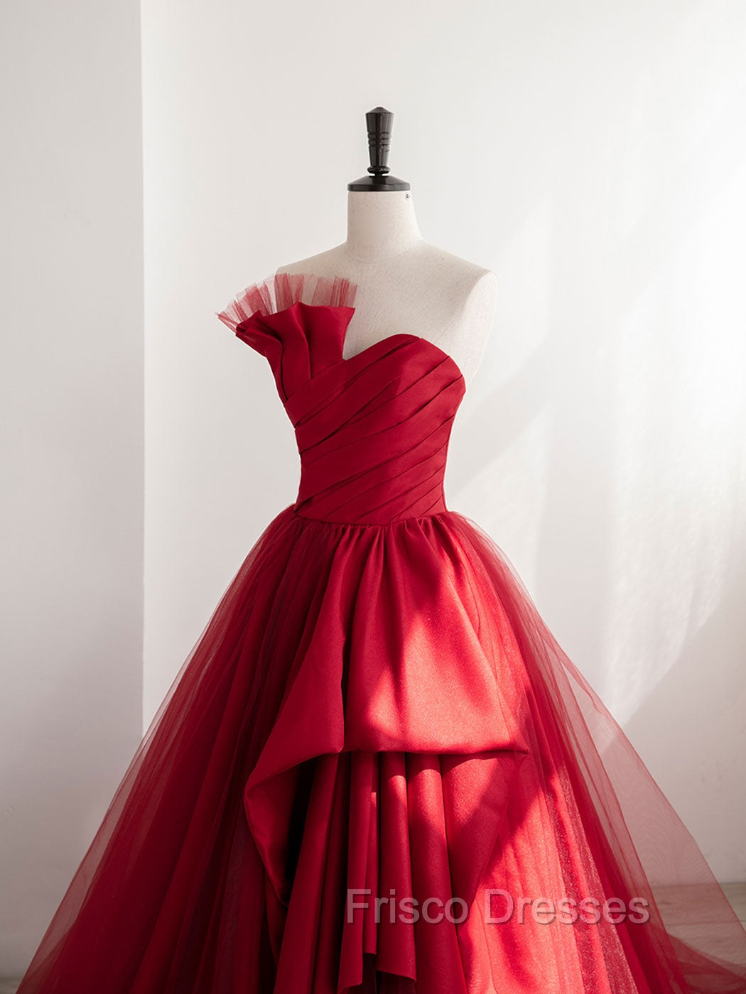 Burgundy Satin Tulle Long Formal Prom Dress, Burgundy Formal Evening Dress Secondary image