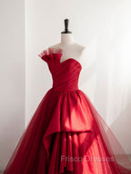Burgundy Satin Tulle Long Formal Prom Dress, Burgundy Formal Evening Dress