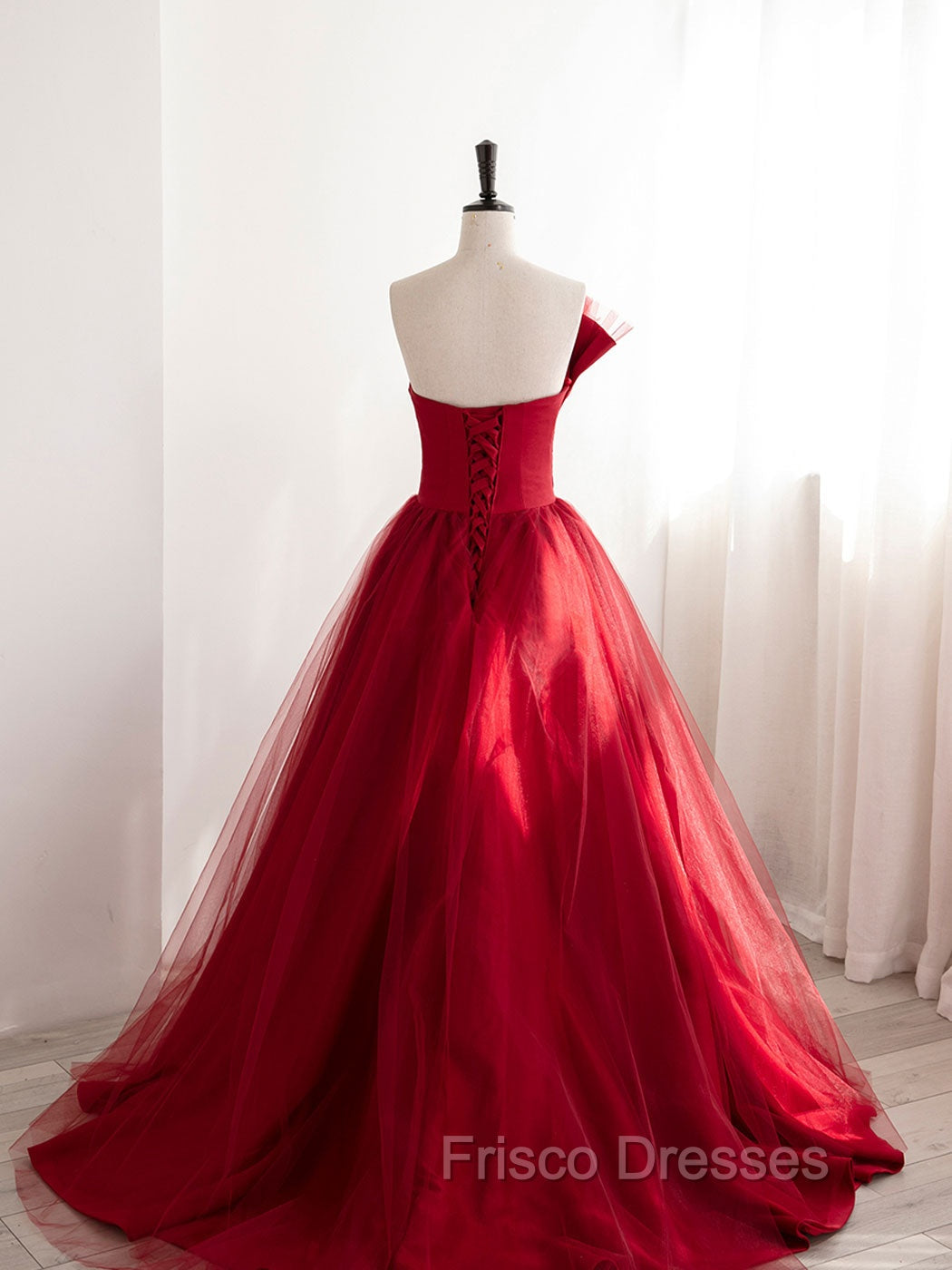 Burgundy Satin Tulle Long Formal Prom Dress, Burgundy Formal Evening Dress