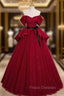 Burgundy Satin Tulle Off the Shoulder Formal Prom Dress