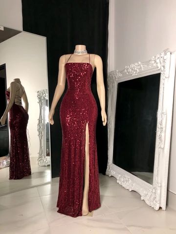 Burgundy Sequin Long Prom Dress, Special Occasion Dresses