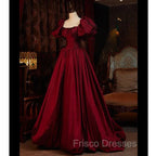 Burgundy Short Sleeves Floor Length Long Evening Dress Ball Gown Formal Dress Formal Prom Dress shops