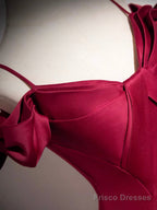 Burgundy Spaghetti Strap Satin Long Prom Dress, A-Line Evening Party Dress