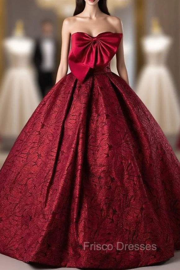 Burgundy Strapless Bow Quinceanera Dress Main image