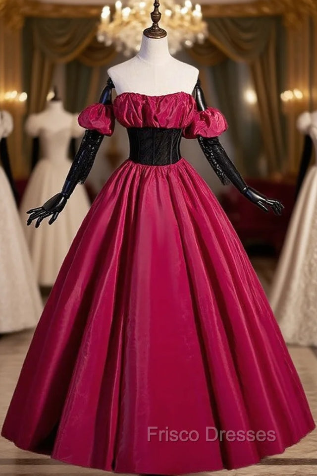 Burgundy Strapless Pleats Black Velvet Formal Prom Dress Main image