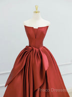 Burgundy Strapless Satin Long Formal Prom Dress, Beautiful A-Line Formal Party Dress