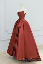 Burgundy Strapless Satin Long Formal Prom Dress, Beautiful A-Line Formal Party Dress