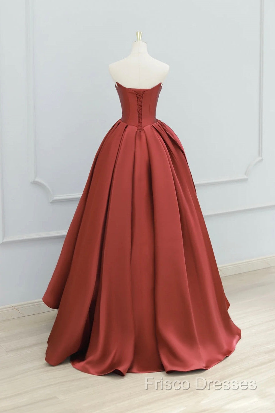 Burgundy Strapless Satin Long Formal Prom Dress, Beautiful A-Line Formal Party Dress