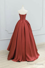 Burgundy Strapless Satin Long Prom Dress, Beautiful A-Line Evening Party Dress