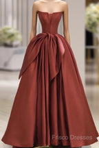 Burgundy Strapless Satin Long Formal Prom Dress, Beautiful A-Line Formal Party Dress