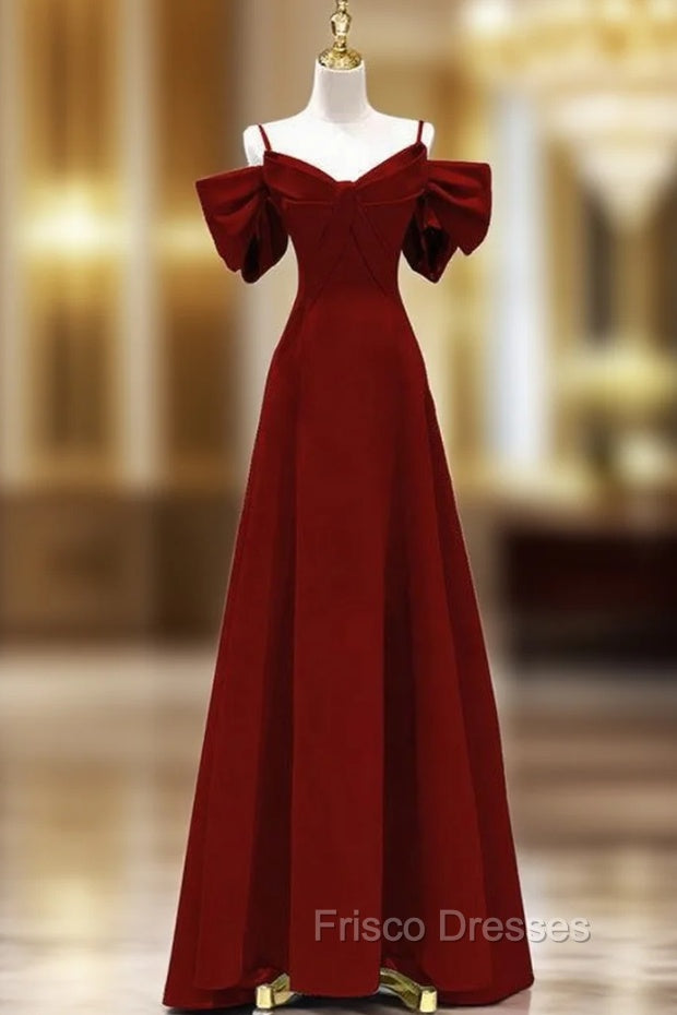 Burgundy Straps Bow Formal Prom Dress