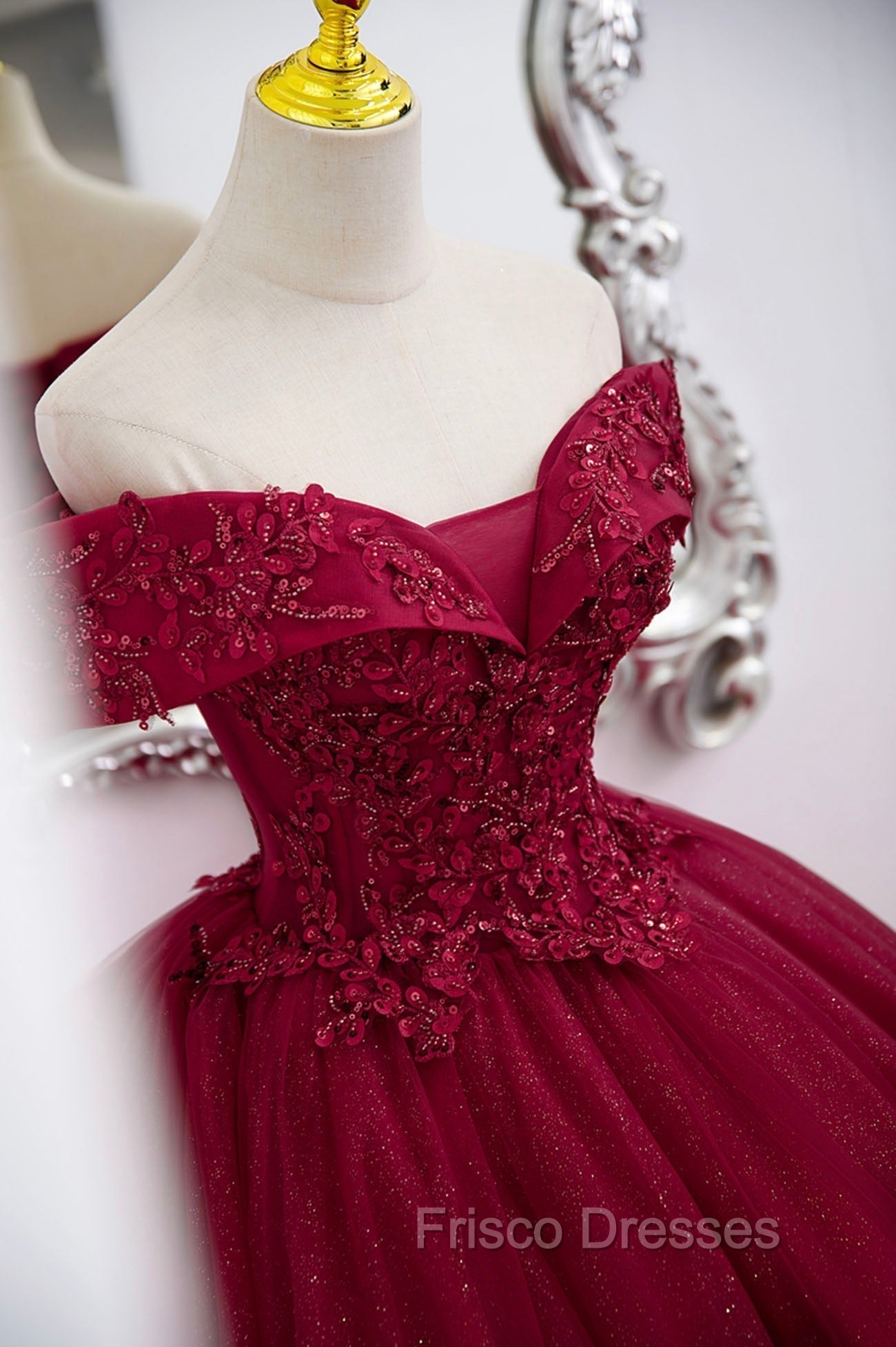 Burgundy Sweet 16 Formal Gown with Lace, Off the Shoulder Formal Prom Dress Party Dress Secondary image