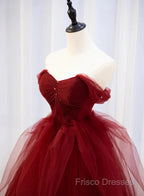 Burgundy Sweetheart Ball Gown Tulle With Beaded Formal Prom Dress, Burgundy Party Dress