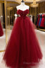 Burgundy Sweetheart Ball Gown Tulle With Beaded Formal Prom Dress, Burgundy Party Dress