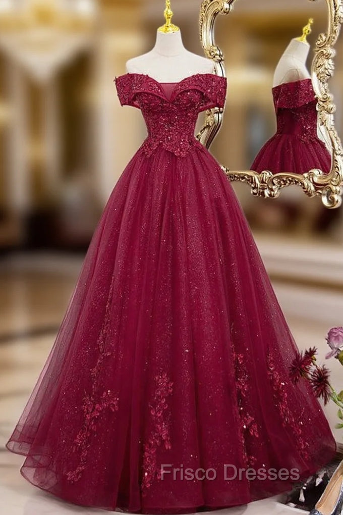 Burgundy Sweetheart Flowers Sequins Lace Party Dress, Long Formal Dress Formal Prom Dress