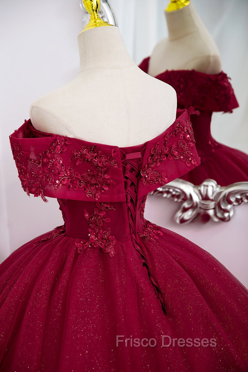Burgundy Sweetheart Flowers Sequins Lace Party Dress, Long Formal Dress Formal Prom Dress
