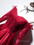 Burgundy Sweetheart Lace Satin Long Formal Prom Dress Burgundy Evening Dress