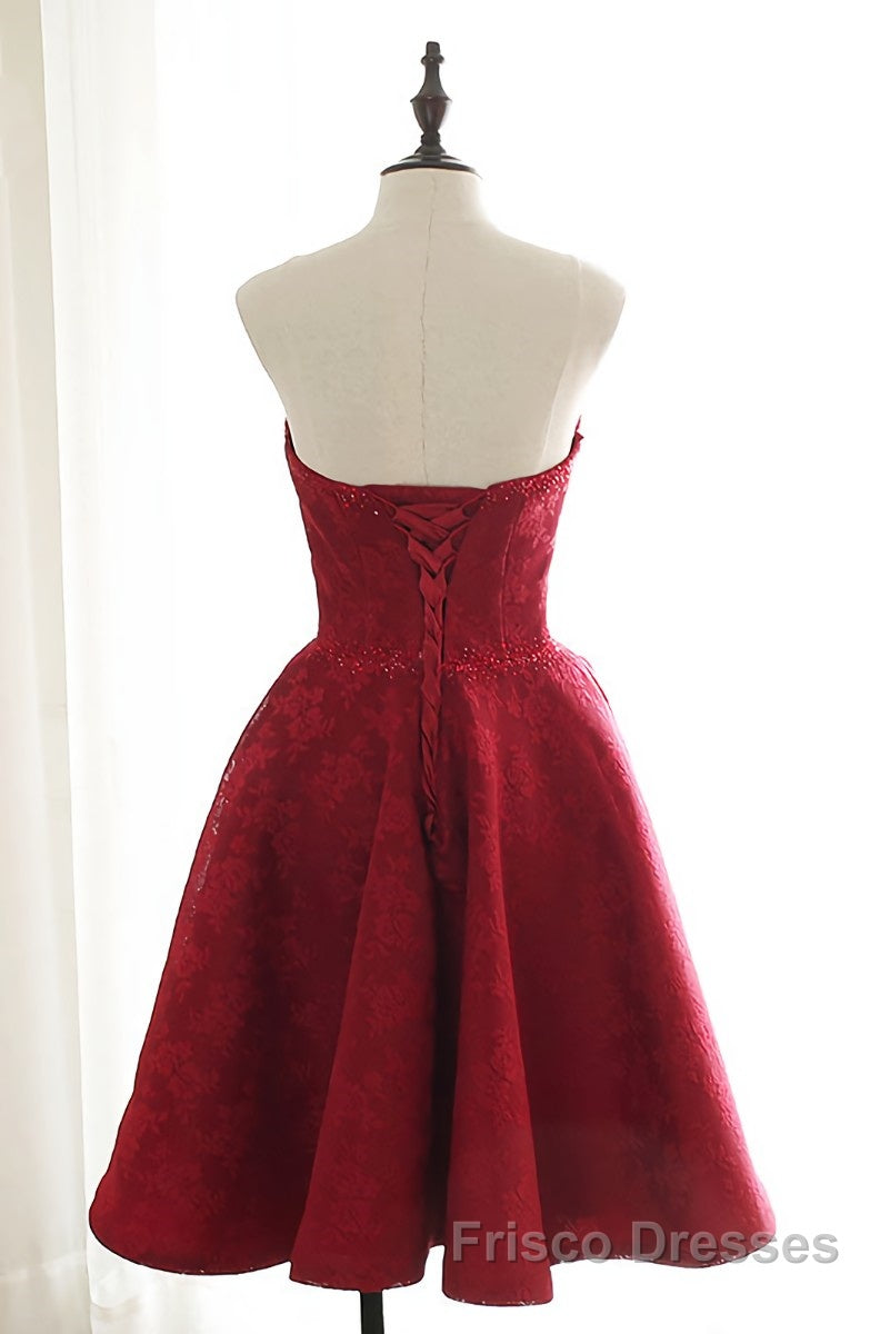 Burgundy sweetheart lace short Formal Prom Dresses burgundy homecoming Dresses Secondary image