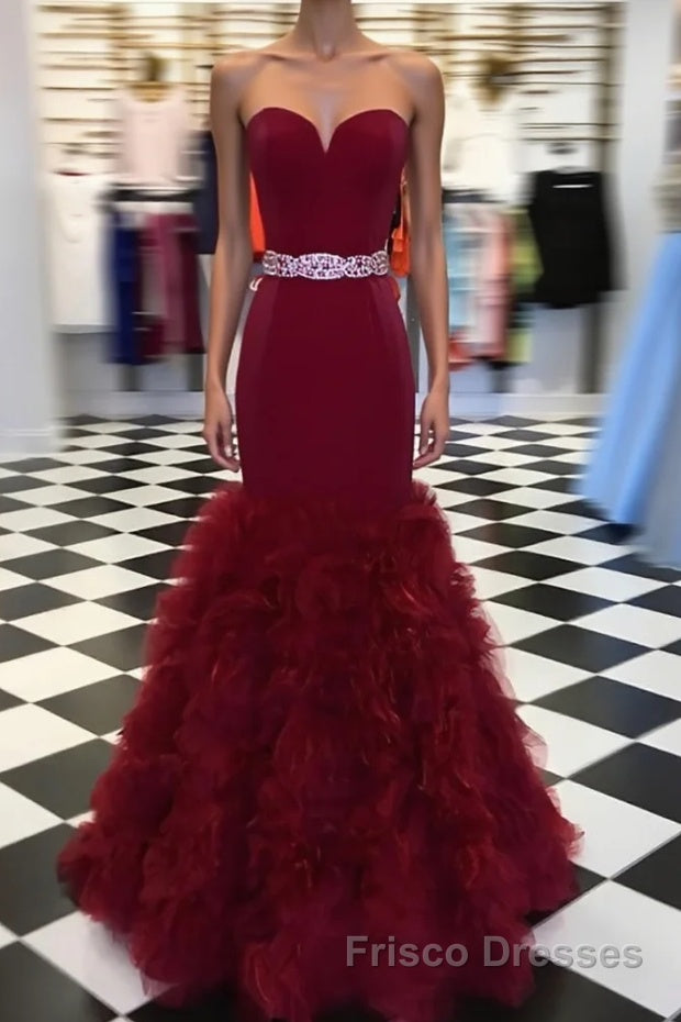 Burgundy sweetheart mermaid long Formal Prom Dresses, burgundy evening Dresses