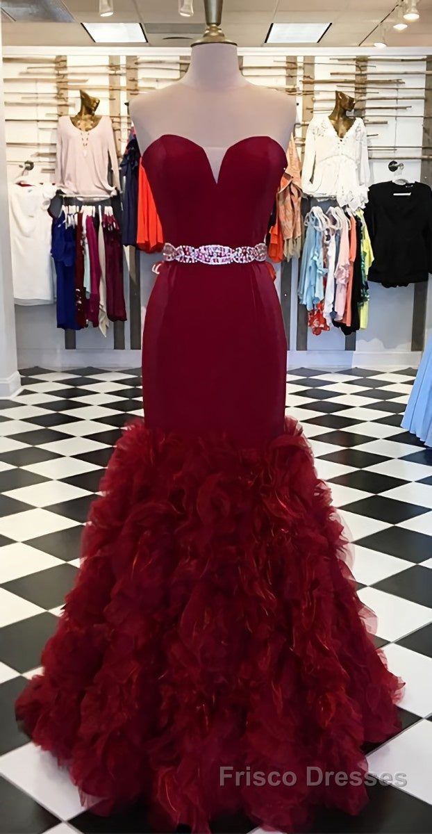 Burgundy sweetheart mermaid long Formal Prom Dresses, burgundy evening Dresses