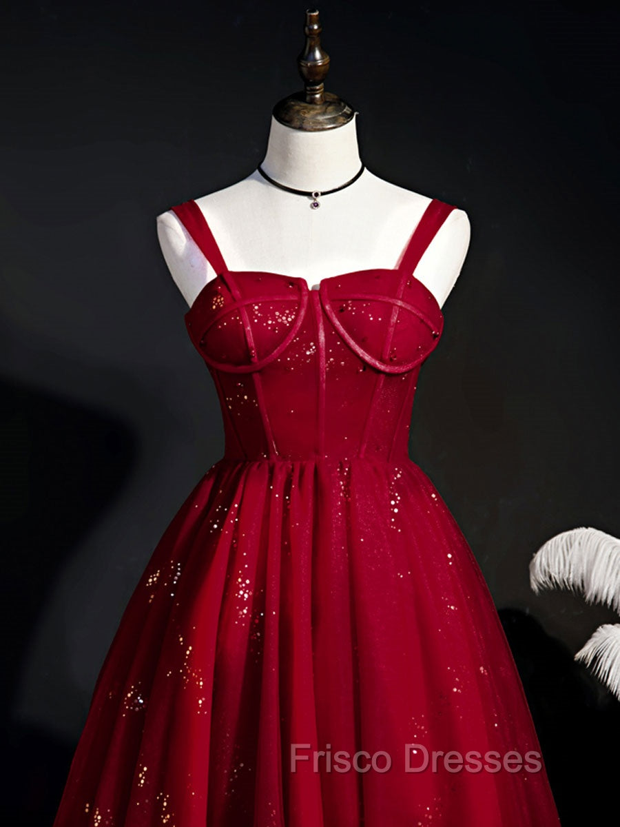 Burgundy Sweetheart Neck Tulle Sequin Short Formal Prom Dress, Puffy Cute Homecoming  Dress