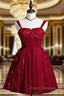 Burgundy Sweetheart Neck Tulle Sequin Short Formal Prom Dress, Puffy Cute Homecoming  Dress