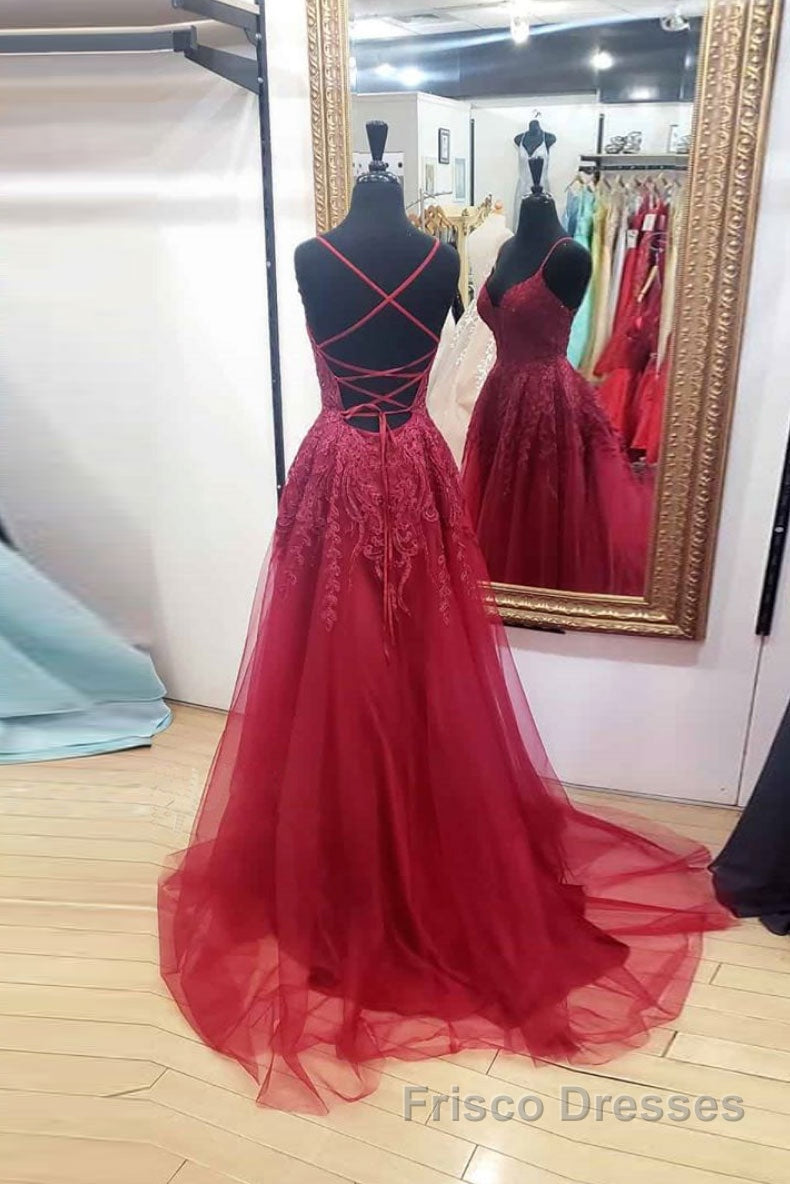 Burgundy sweetheart tulle lace long Formal Prom Dresses formal Dresses Secondary image